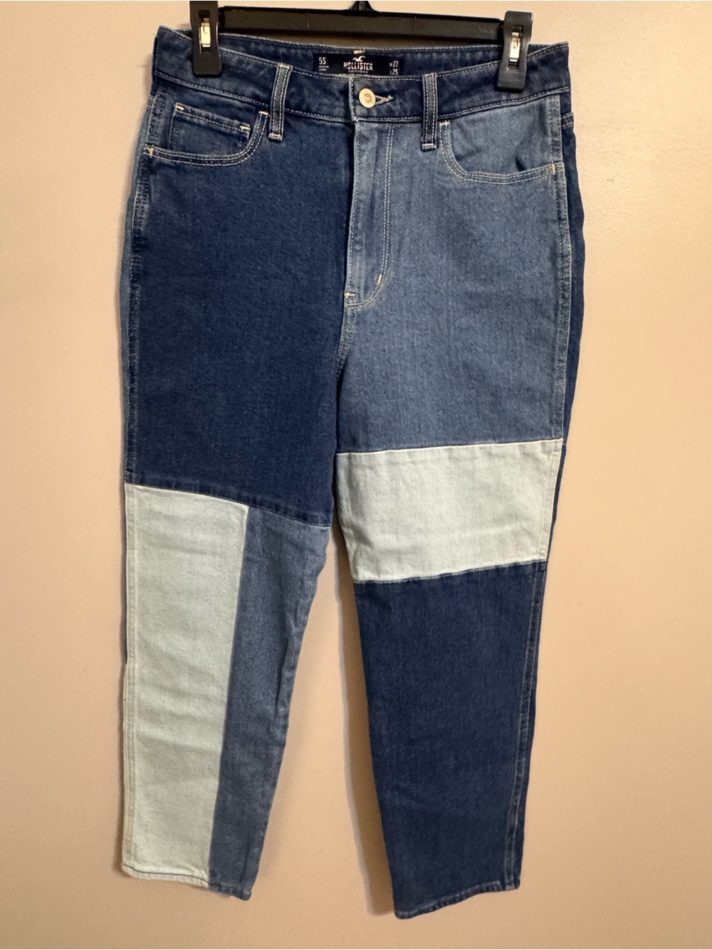 Hollister Ultra High Rise Mom Jeans 27 Patchwork Colorblock Denim